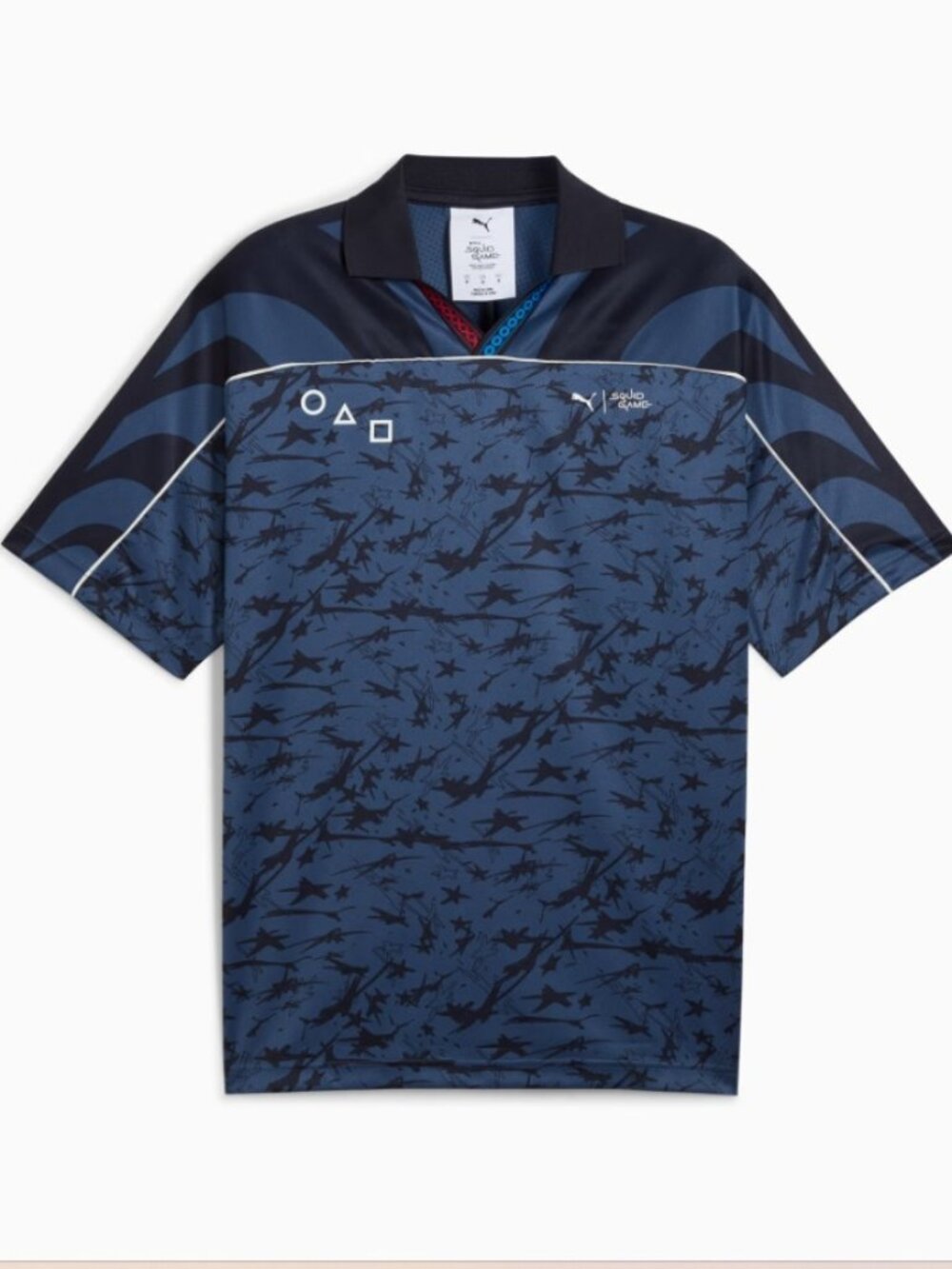 Puma X Squid Game Aop 456 Jersey Men Blue Printed Short Sleeve Spread Collar (S)